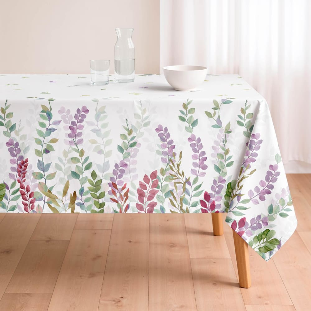 Fleckabweisende Baumwoll-Tischdecke mit floralen Zweigen 155x300