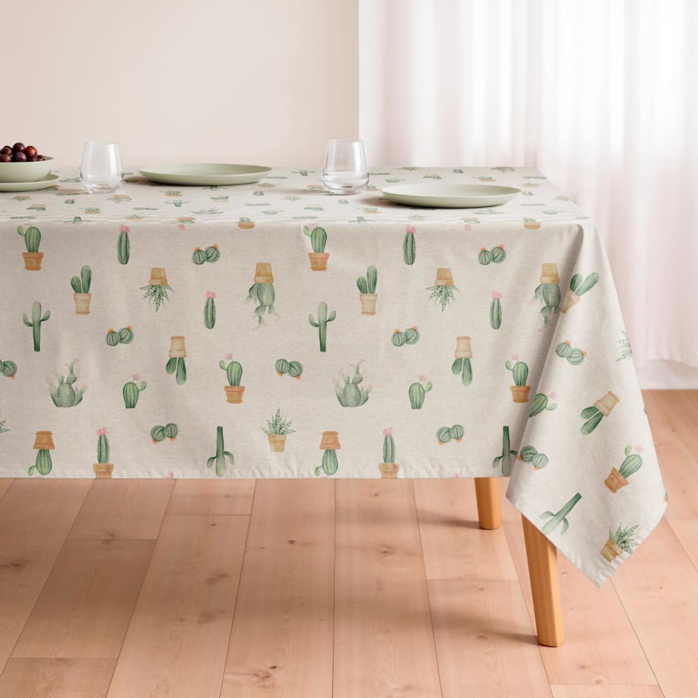 Mint Fleckabweisende Baumwoll-Tischdecke mit Kakteen 155x300 style modern Grün Baumwolle