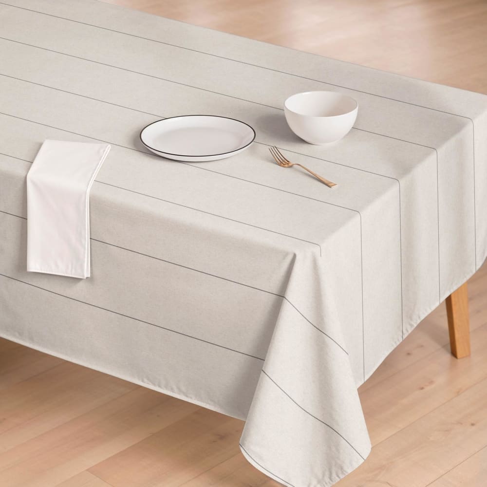 Beige fleckabweisende Baumwoll-Tischdecke Leinenoptik 155x250 -