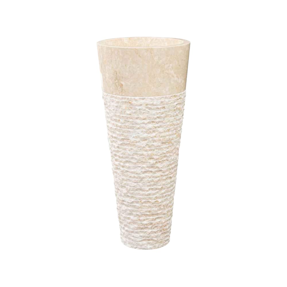 Vasque sur pied conique en marbre crème