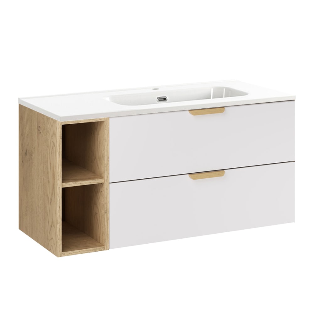 Meuble vasque encastrée droite stratifiés blanc