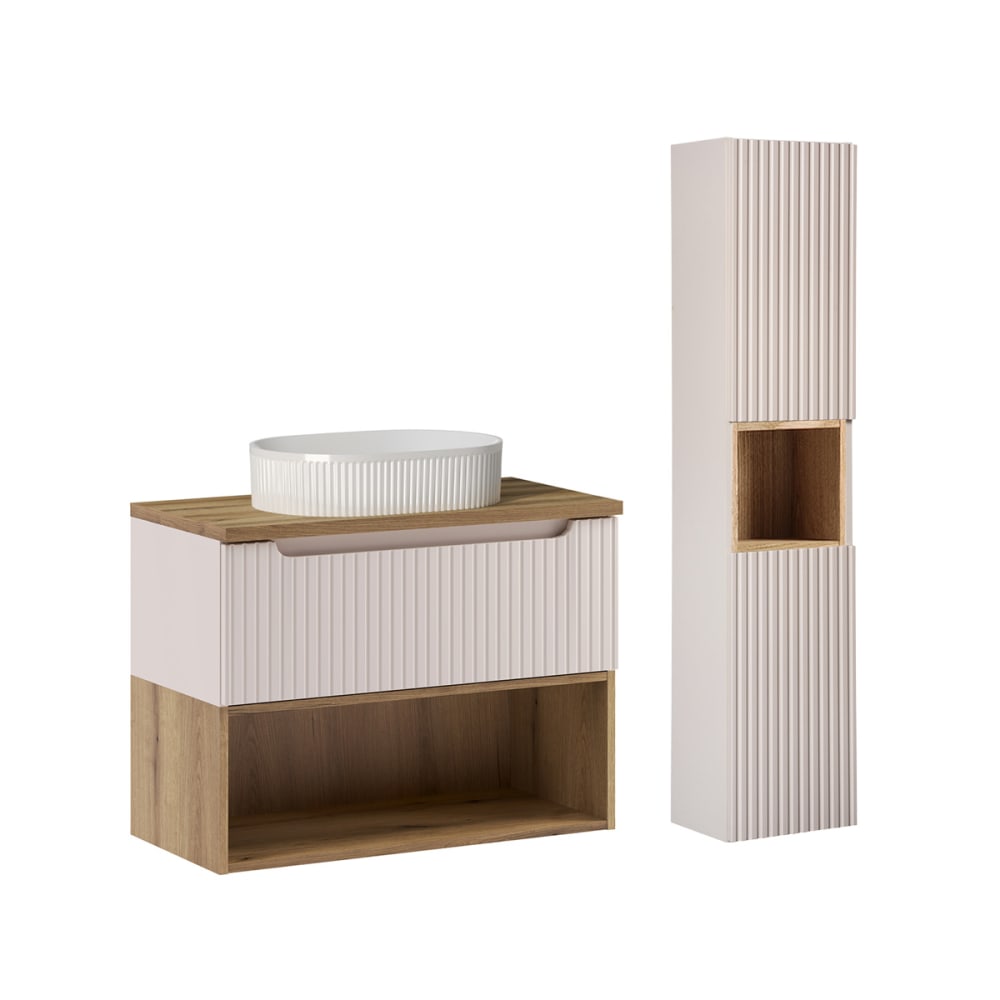 Ensemble meuble vasque colonne stratifiés beige
