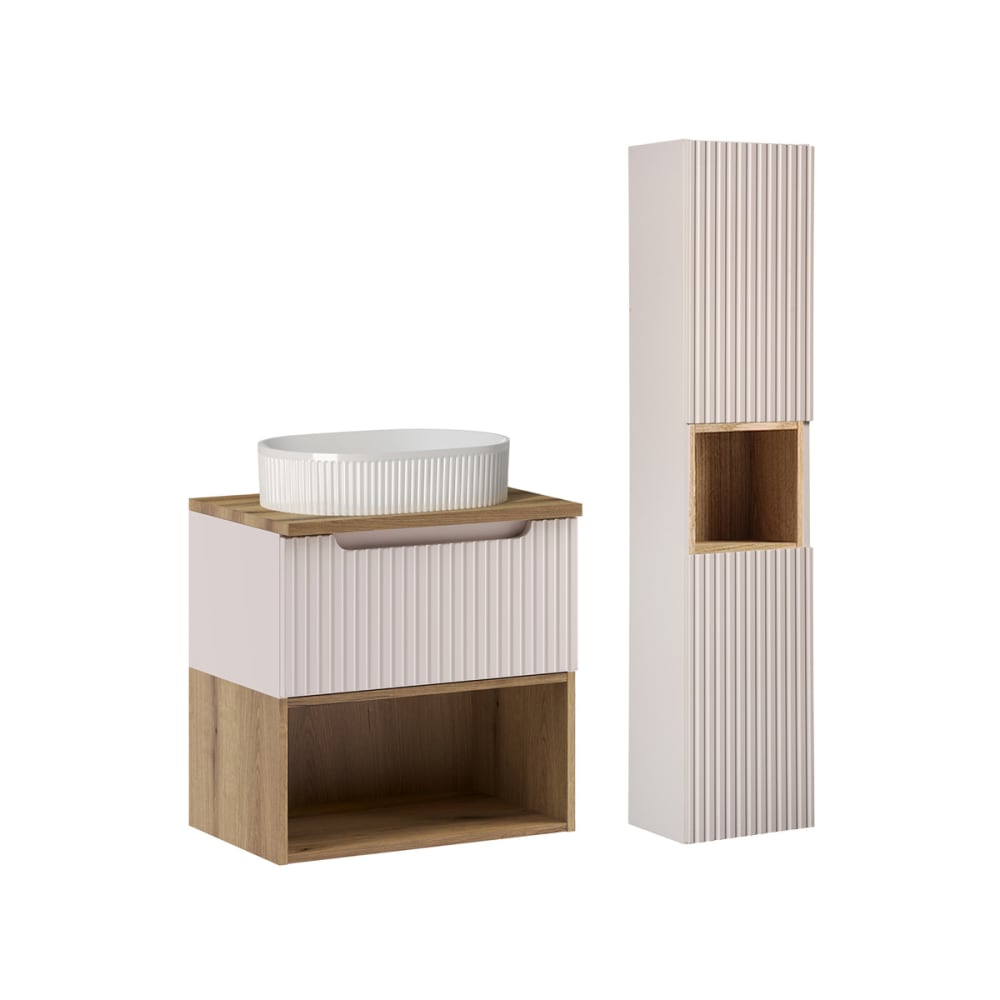 Ensemble meuble vasque colonne stratifiés beige