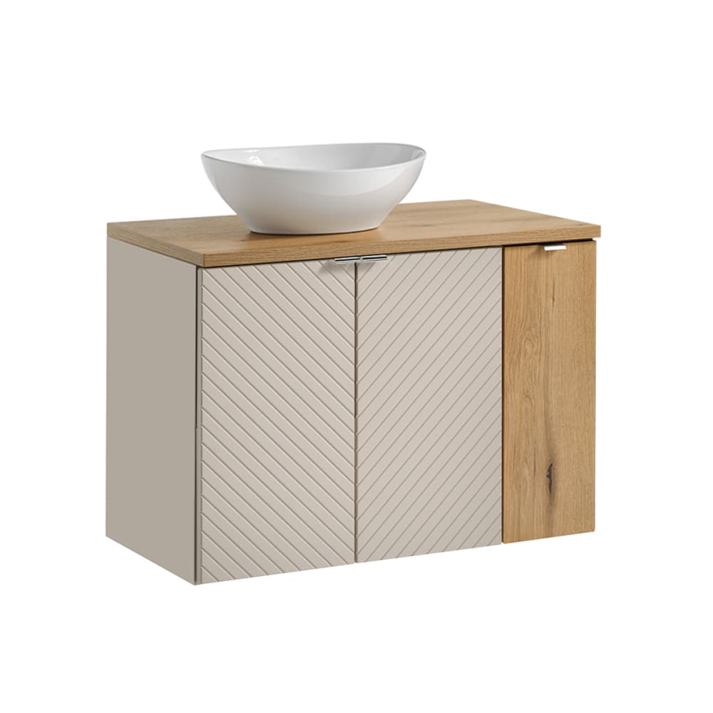 Meuble vasque 3 portes stratifiés beige beige