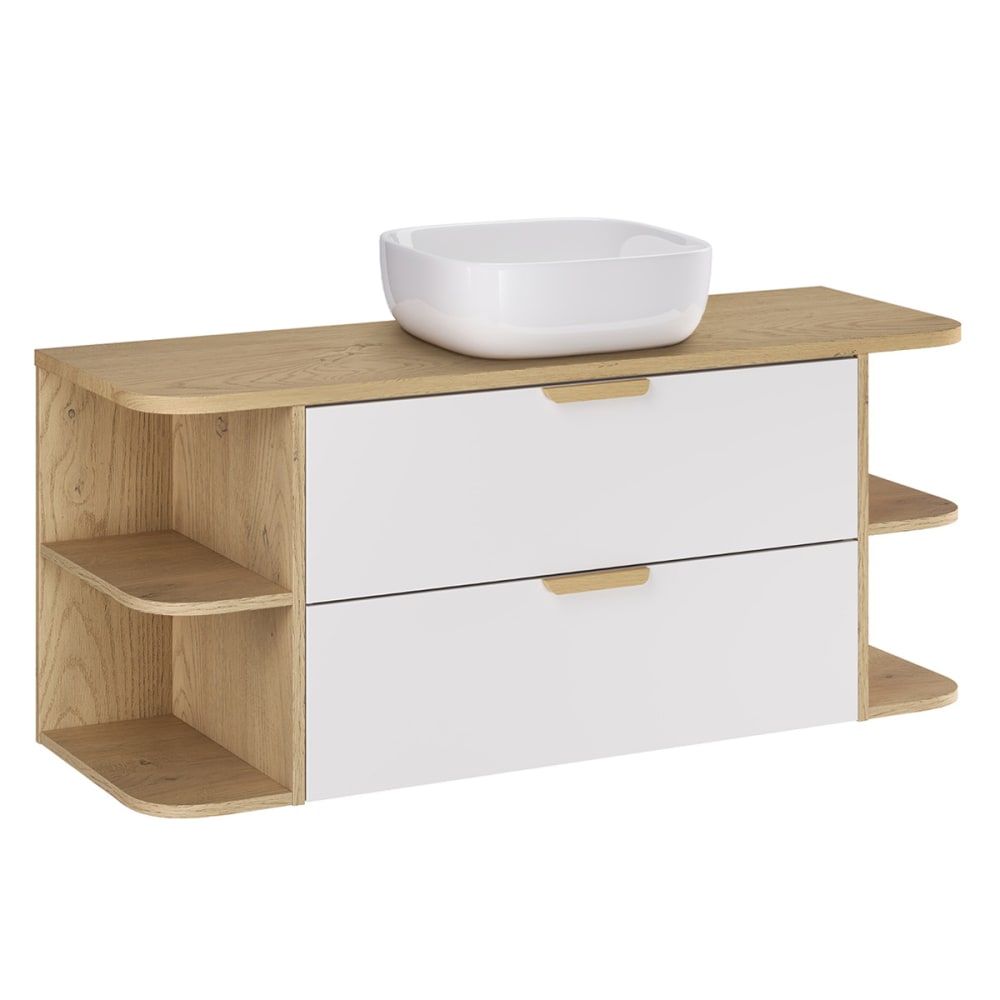 Meuble vasque niches arrondies stratifiés blanc