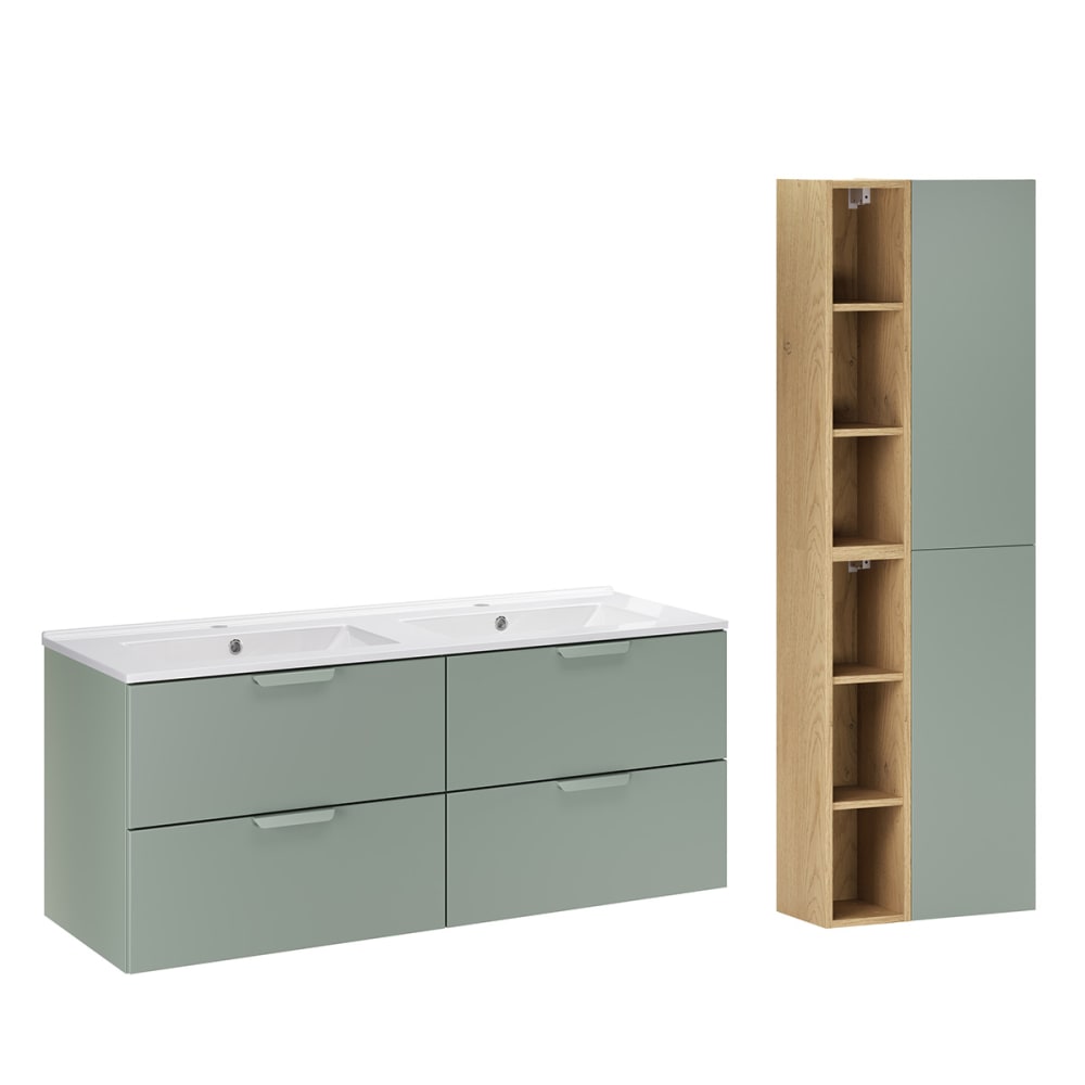 Ensemble meuble double vasque encastrée colonne stratifiés vert