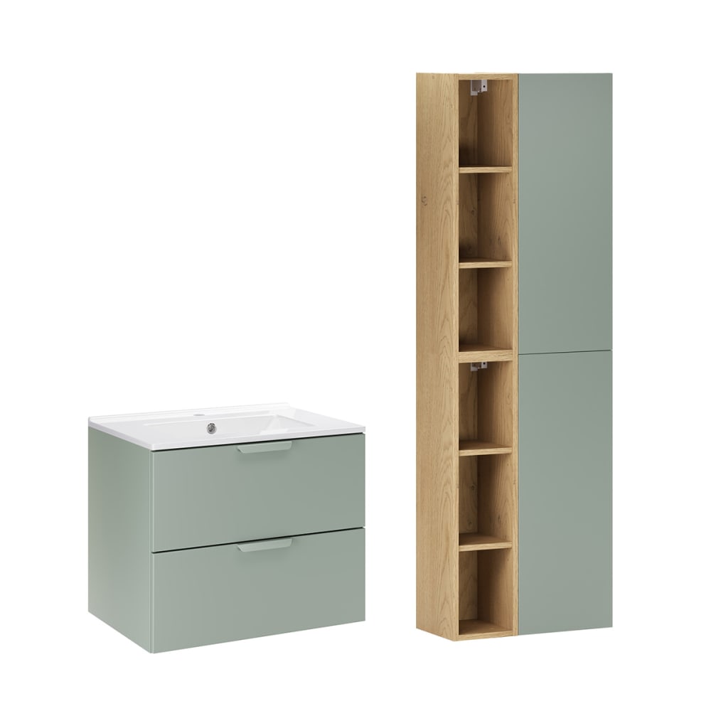 Ensemble meuble vasque encastrée colonne stratifiés vert