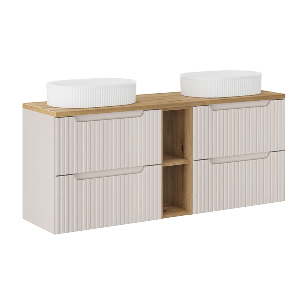 Meuble double vasque 4 tiroirs stratifiés beige