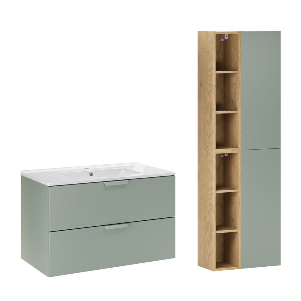 Ensemble meuble vasque encastrée colonne stratifiés vert