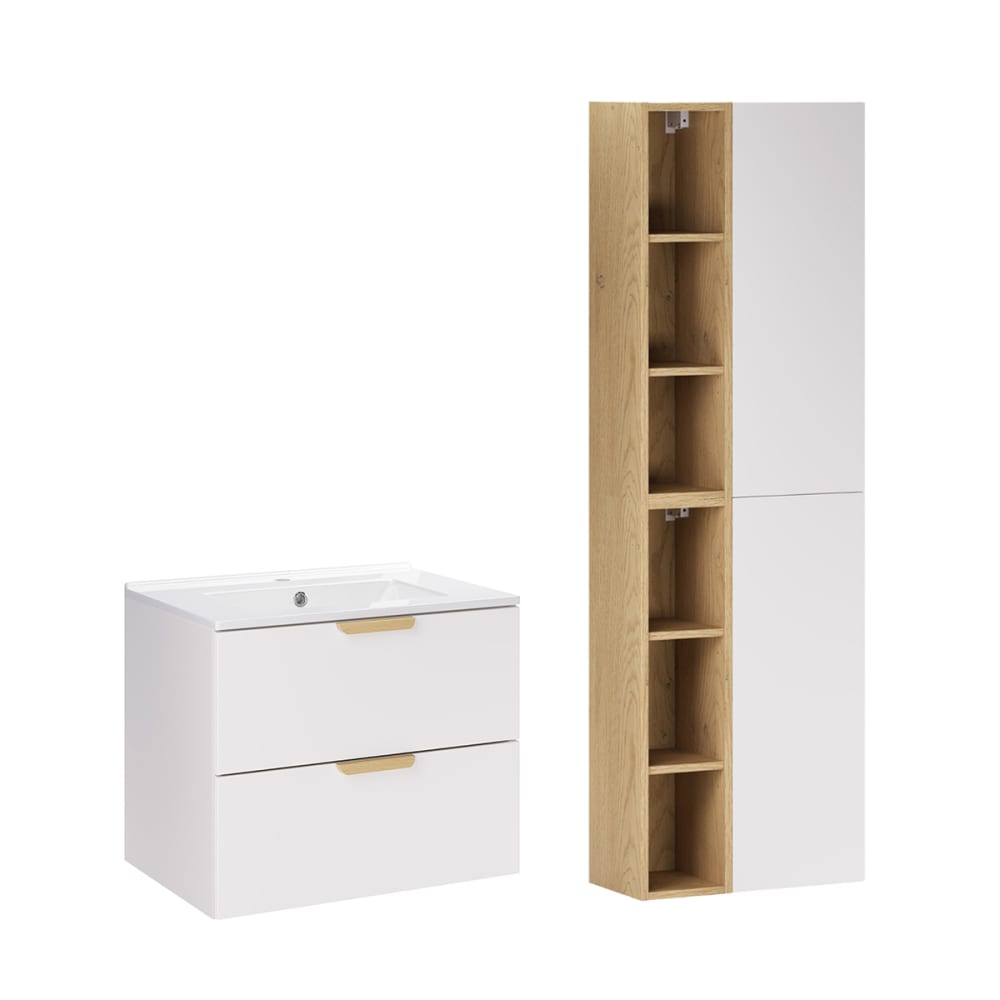 Ensemble meuble vasque encastrée colonne stratifiés blanc