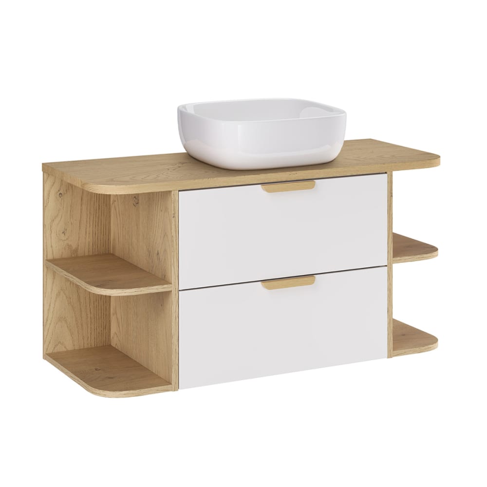 Meuble vasque niches arrondies stratifiés blanc