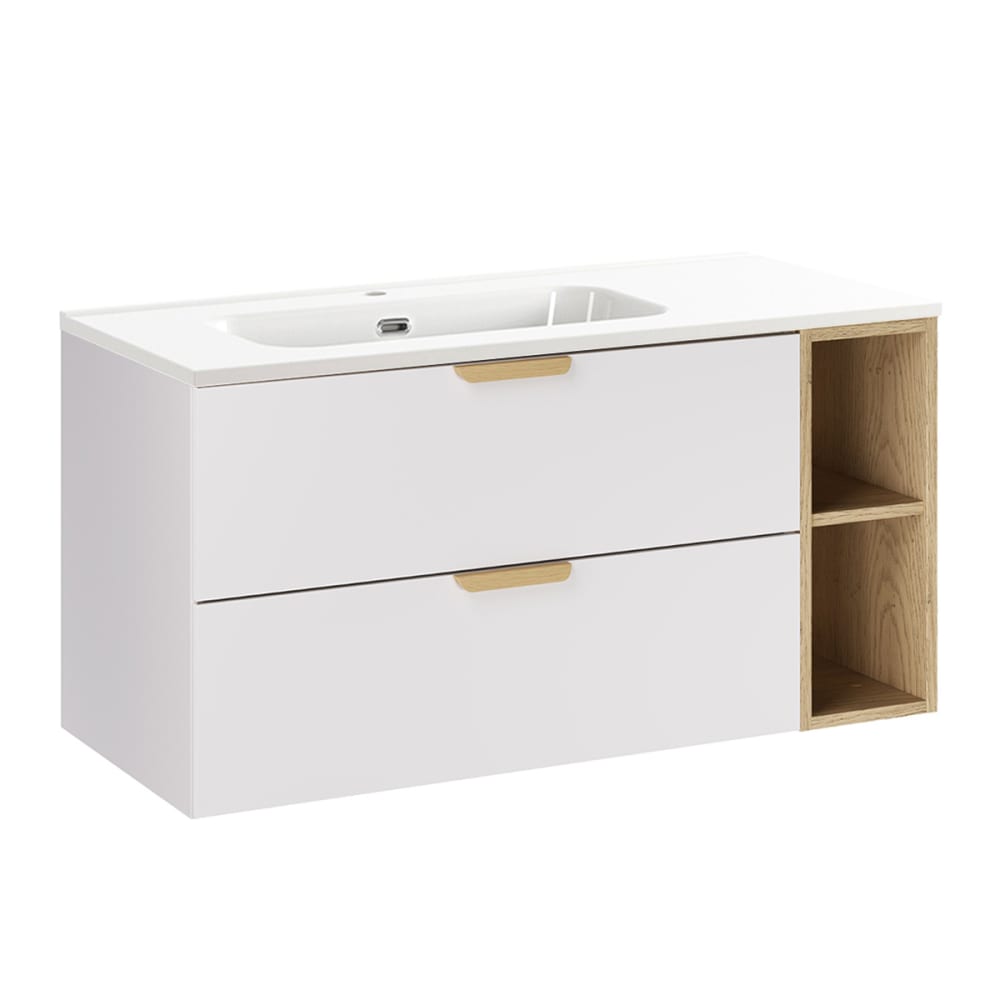 Meuble vasque encastrée gauche stratifiés blanc