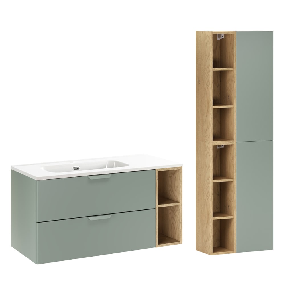 Ensemble meuble vasque encastrée gauche colonne stratifiés vert