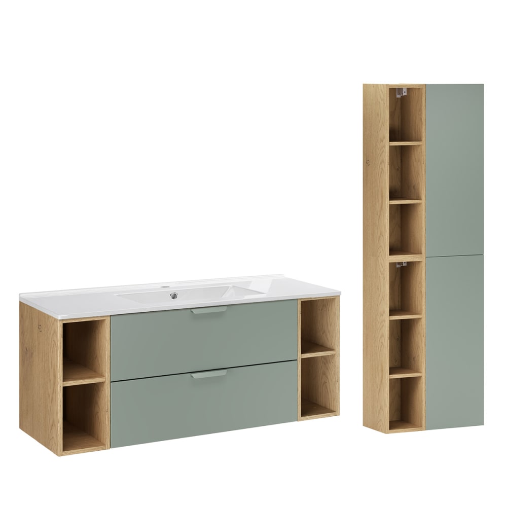 Ensemble meuble vasque encastrée 4 niches colonne stratifiés vert