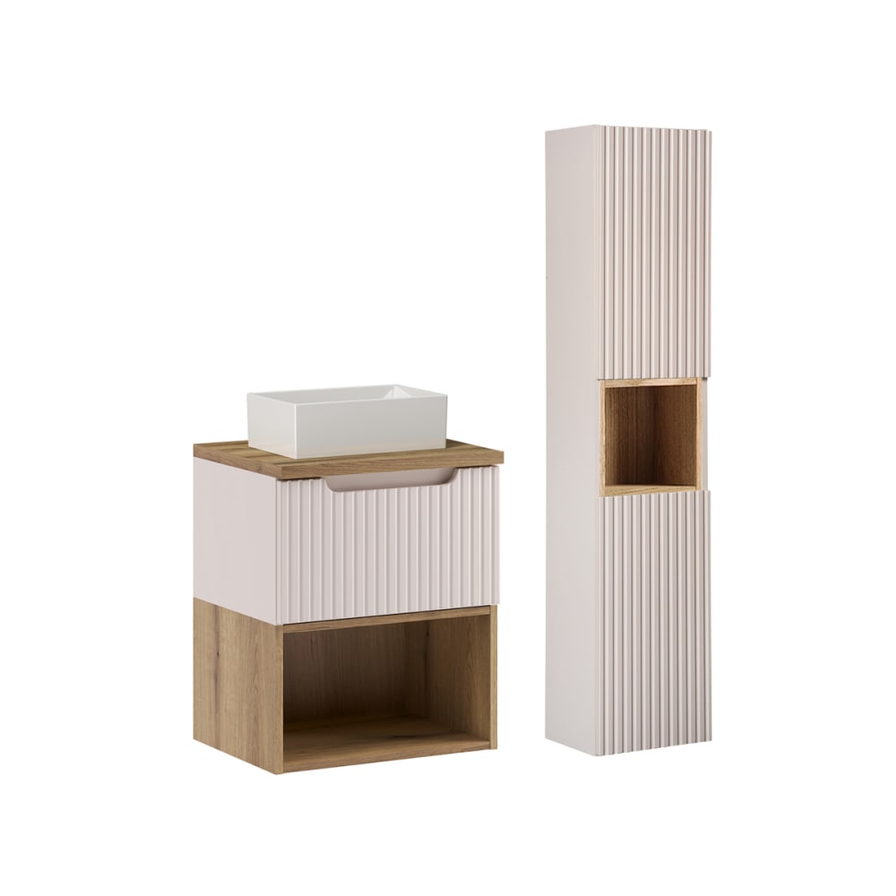 Ensemble meuble vasque colonne stratifiés beige