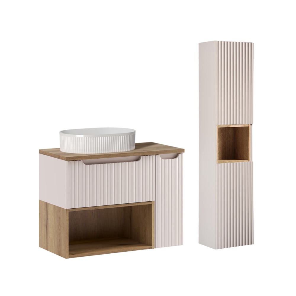 Ensemble meuble vasque niche colonne stratifiés beige