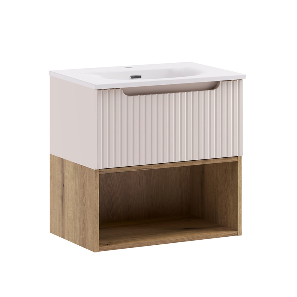 Ensemble meuble vasque encastrée colonne stratifiés beige