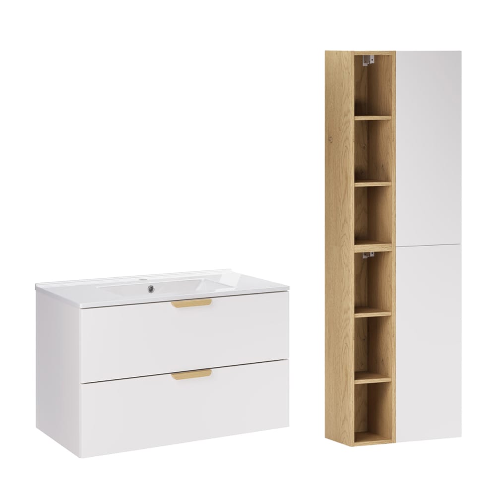 Ensemble meuble vasque encastrée colonne stratifiés blanc