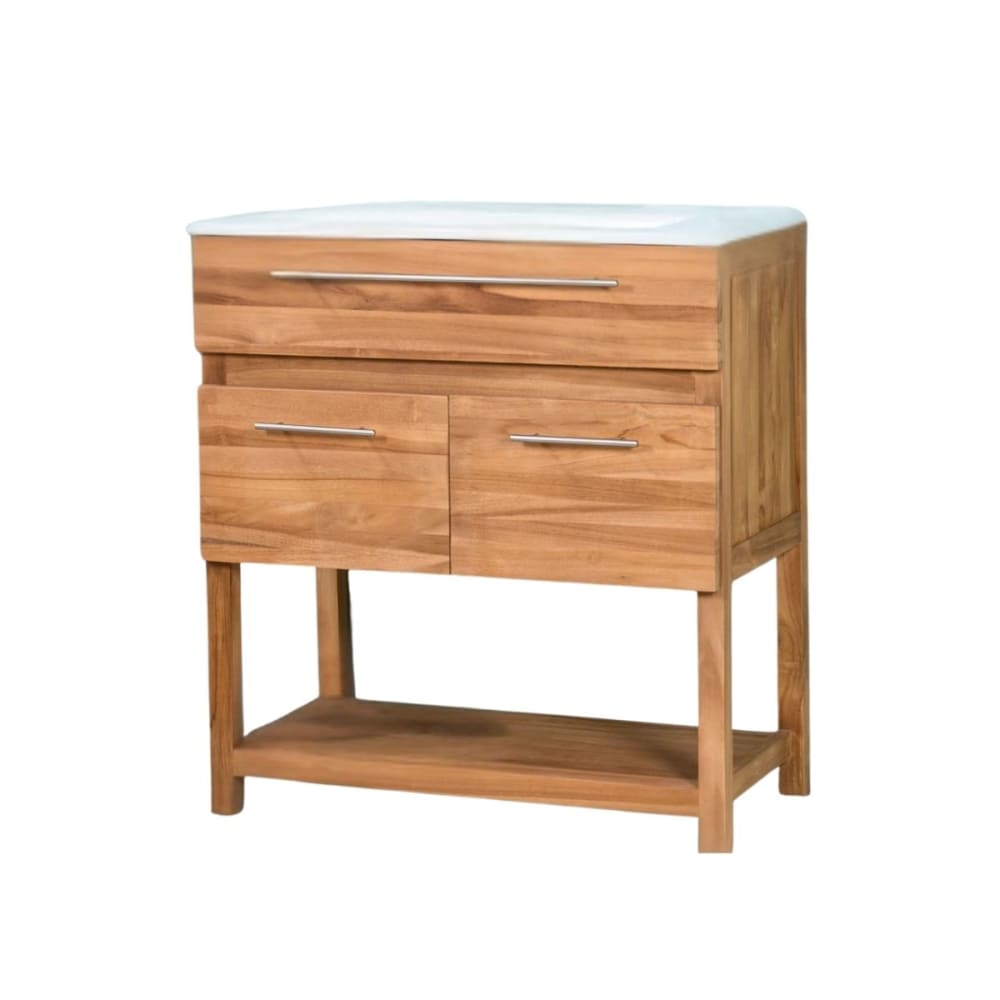 Meuble salle de bain en teck et céramique 80 cm