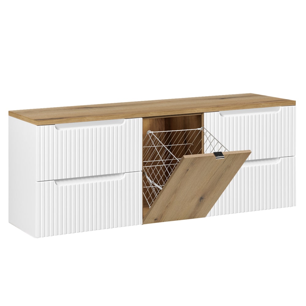 Meuble sous-vasque 1 panier à linge stratifiés blanc