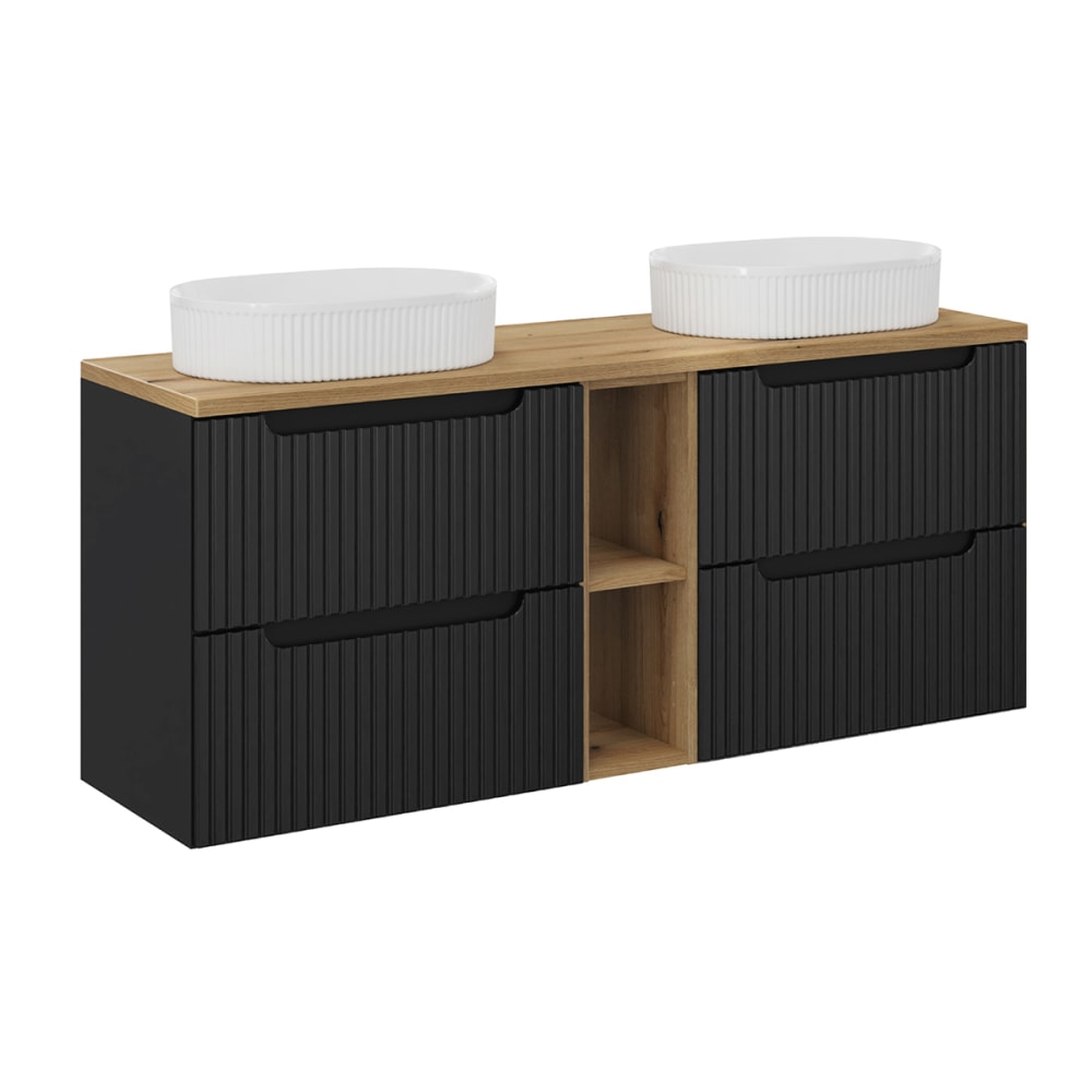 Meuble double vasque 4 tiroirs stratifiés noir et beige