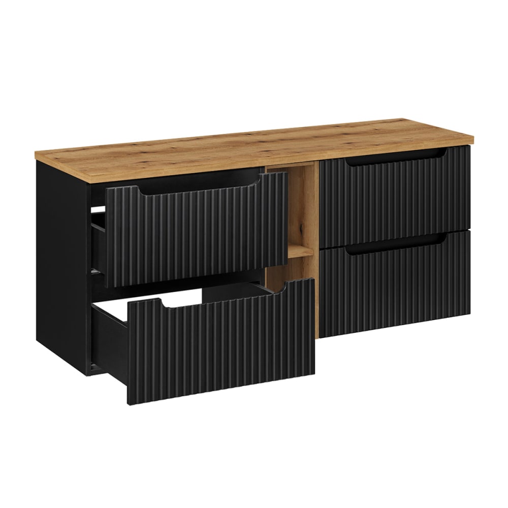 Doppelwaschtisch 140cm 4 Schubladen MDF Schwarz und Holz -