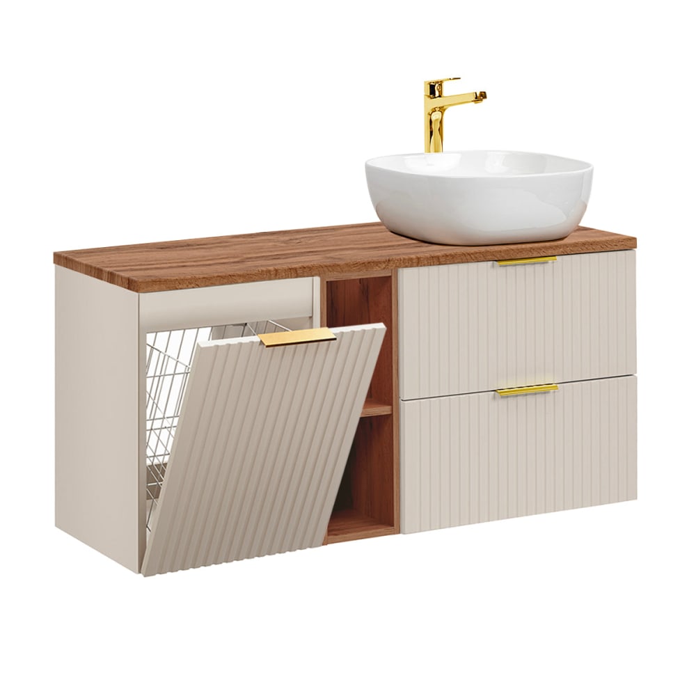 Meuble simple vasque 120cm 2 niches panneaux mdf beige
