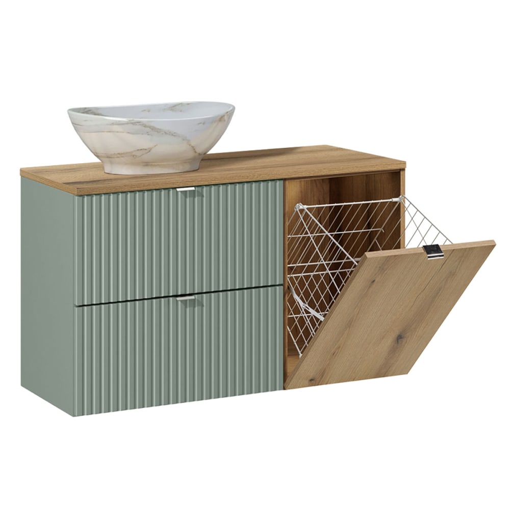 Meuble vasque panier à linge stratifiés vert
