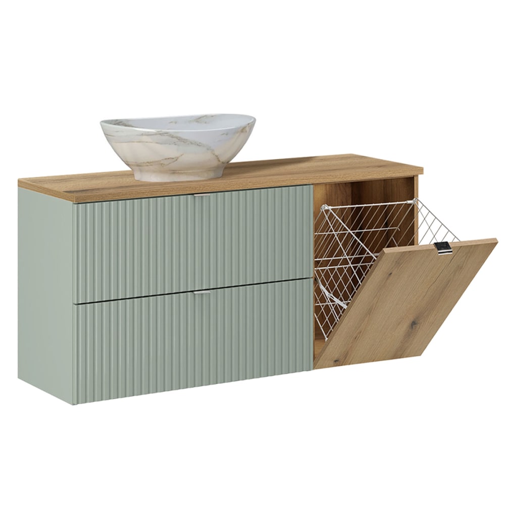 Meuble vasque panier à linge stratifiés vert