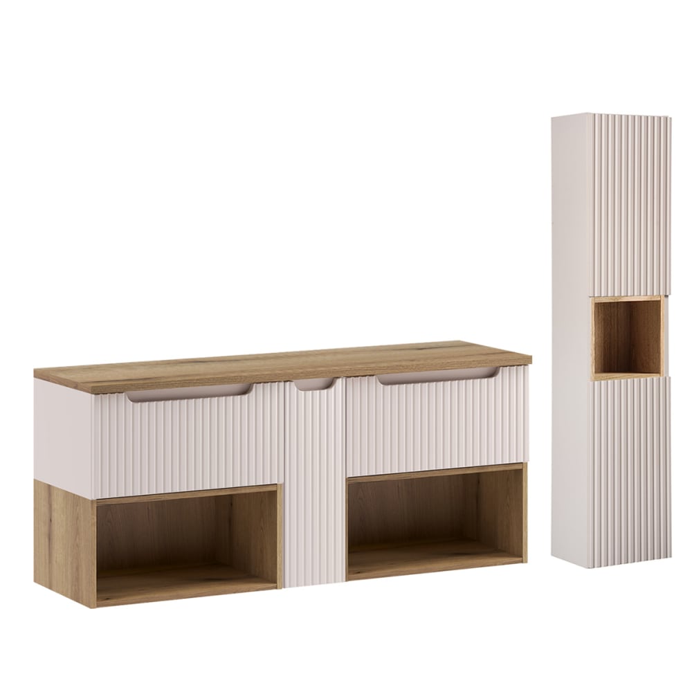 Ensemble meuble sous-vasque colonne stratifiés beige