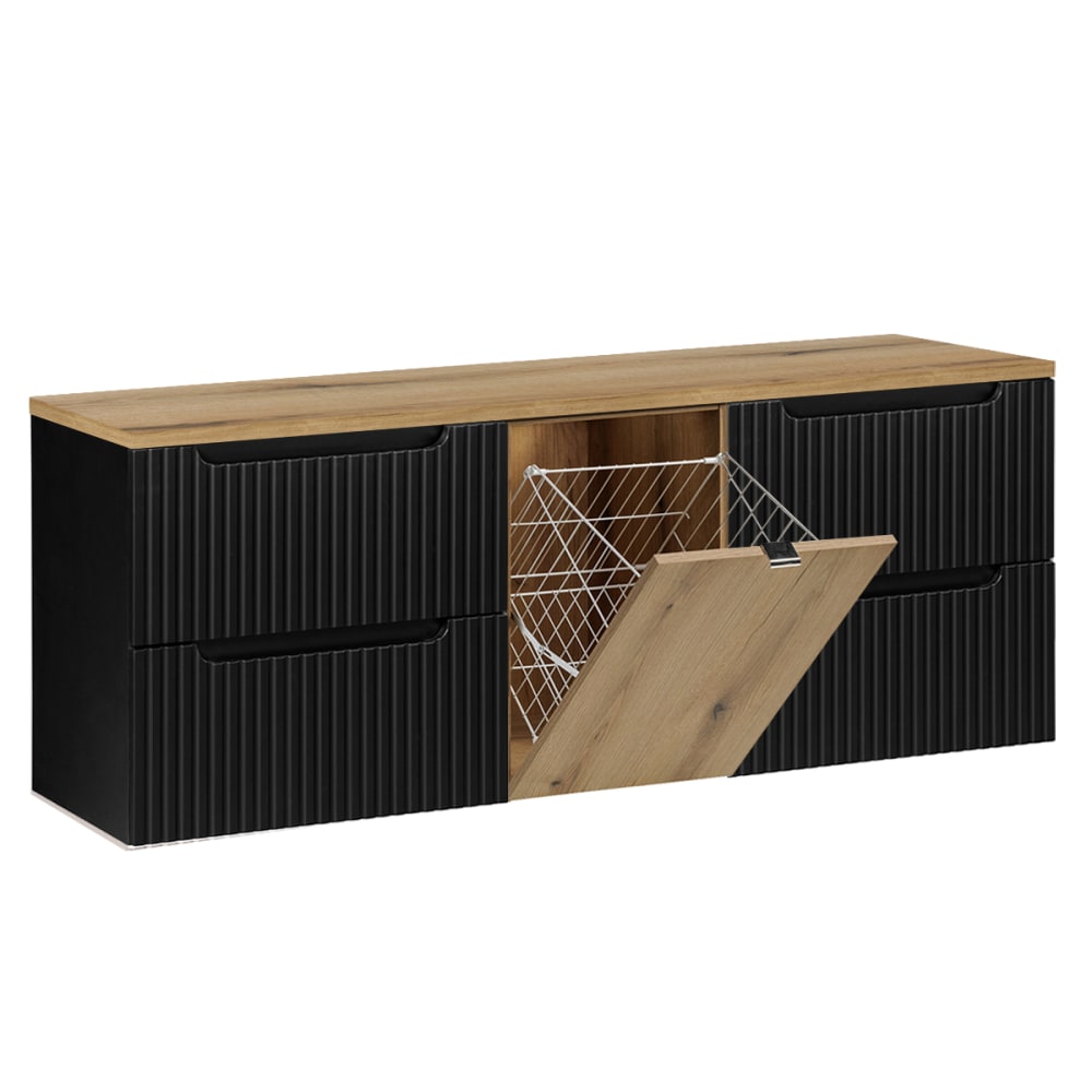 Meuble sous-vasque 1 panier à linge stratifiés noir