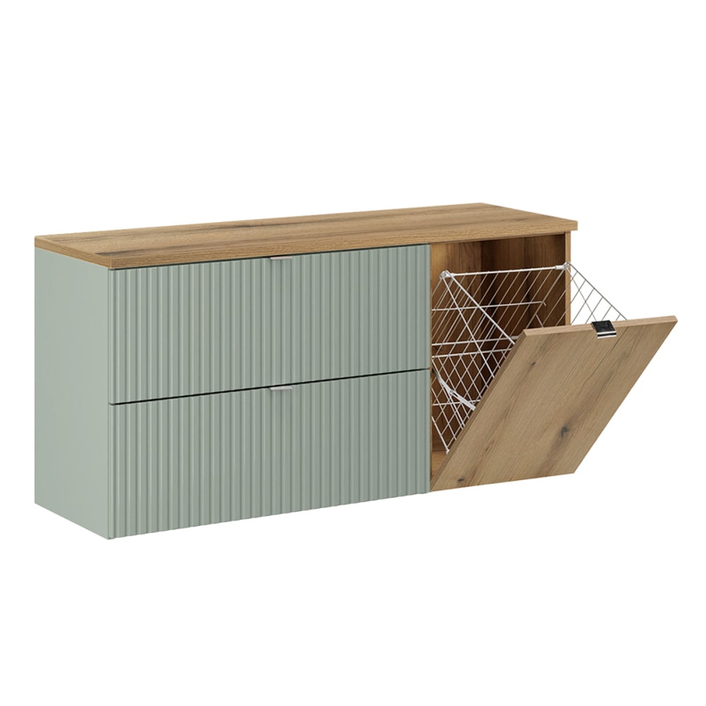 Meuble sous-vasque panier à linge stratifiés vert
