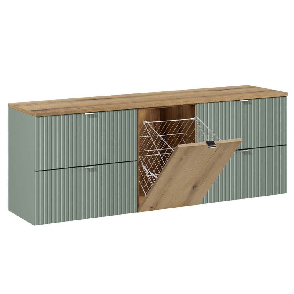 Meuble sous-vasque 1 panier à linge stratifiés vert