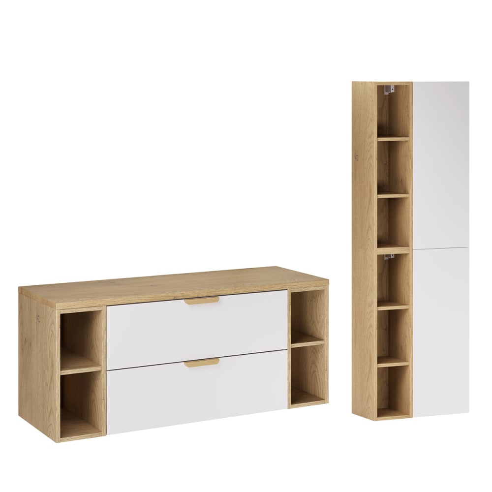 Ensemble meuble sous-vasque 4 niches colonne stratifiés blanc