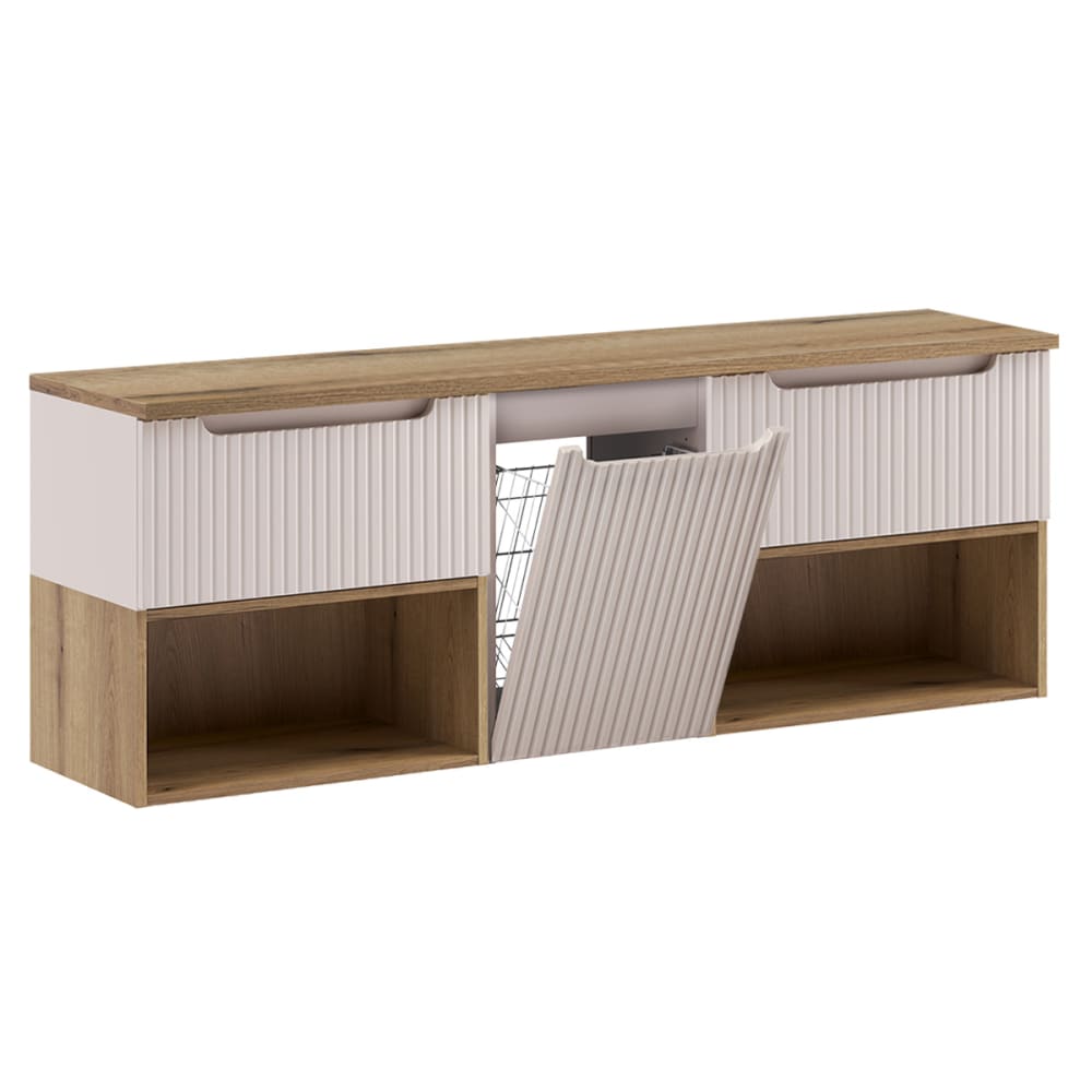 Meuble sous-vasque 1 panier à linge niches stratifiés beige