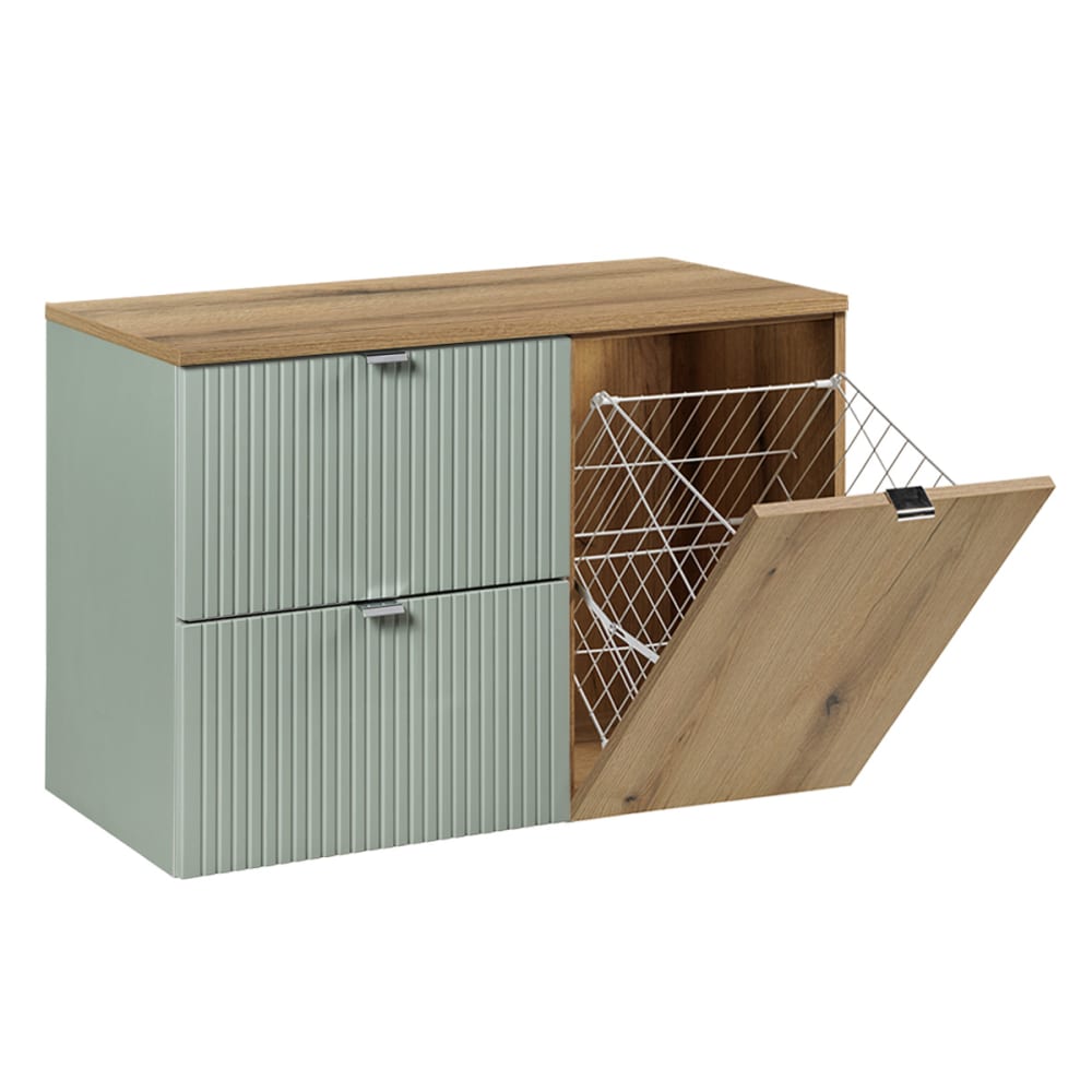 Meuble sous-vasque 90cm panier à linge stratifiés vert