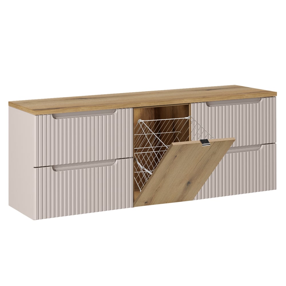 Meuble sous-vasque 1 panier à linge stratifiés beige