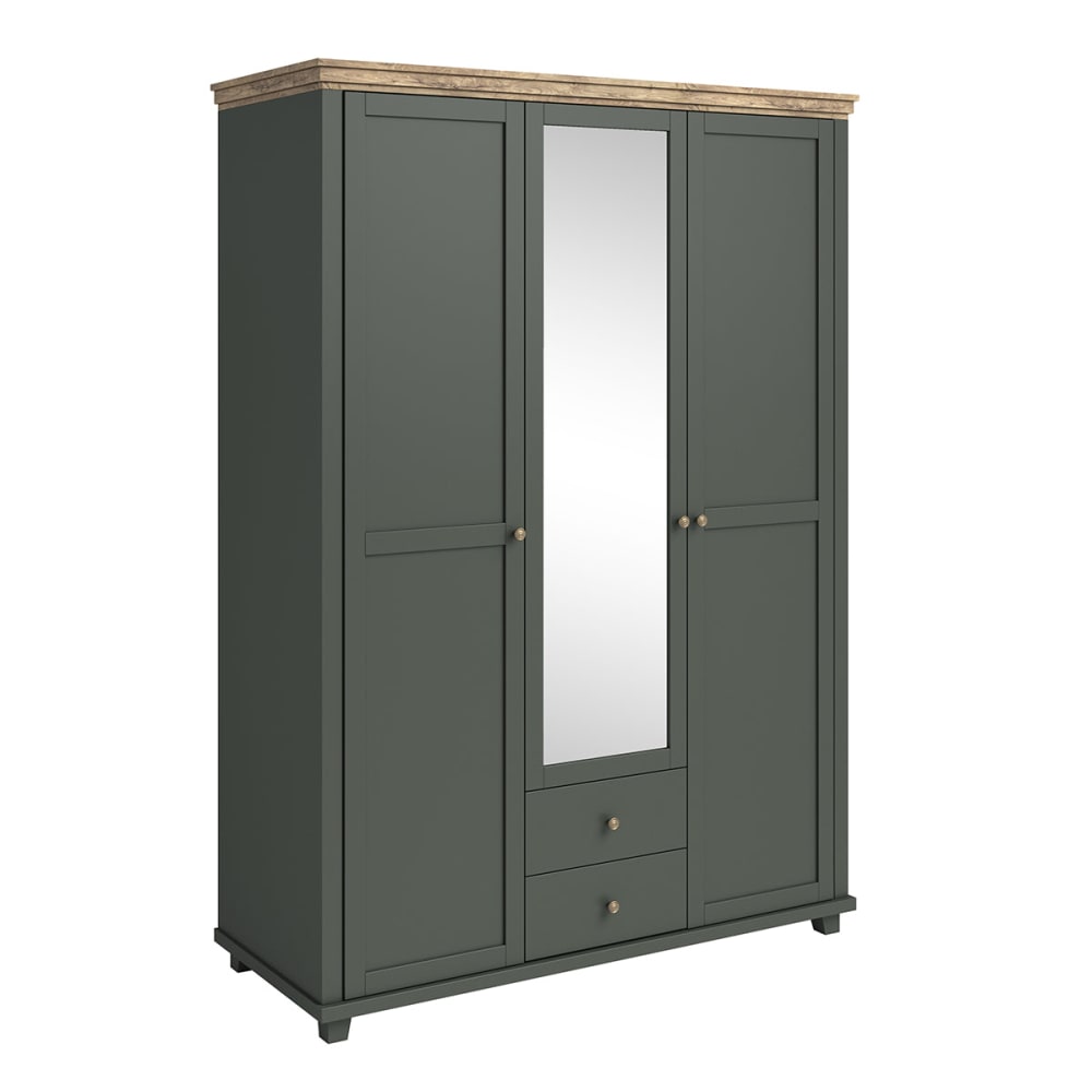 Petits meubles 3-türiger Kleiderschrank Laminierte Platten Grün und Holz Grün Spanplatte