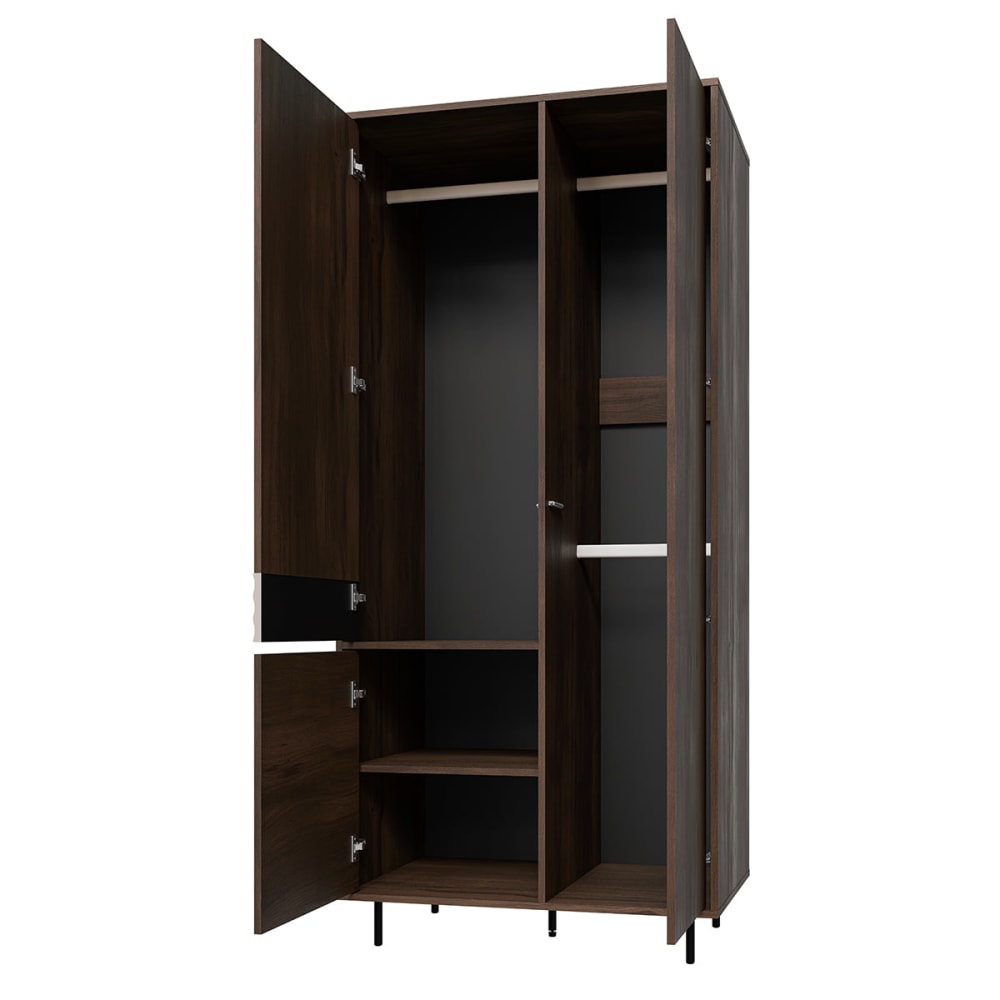 3-türiger Kleiderschrank Laminierte Platten Dunkles Holz und