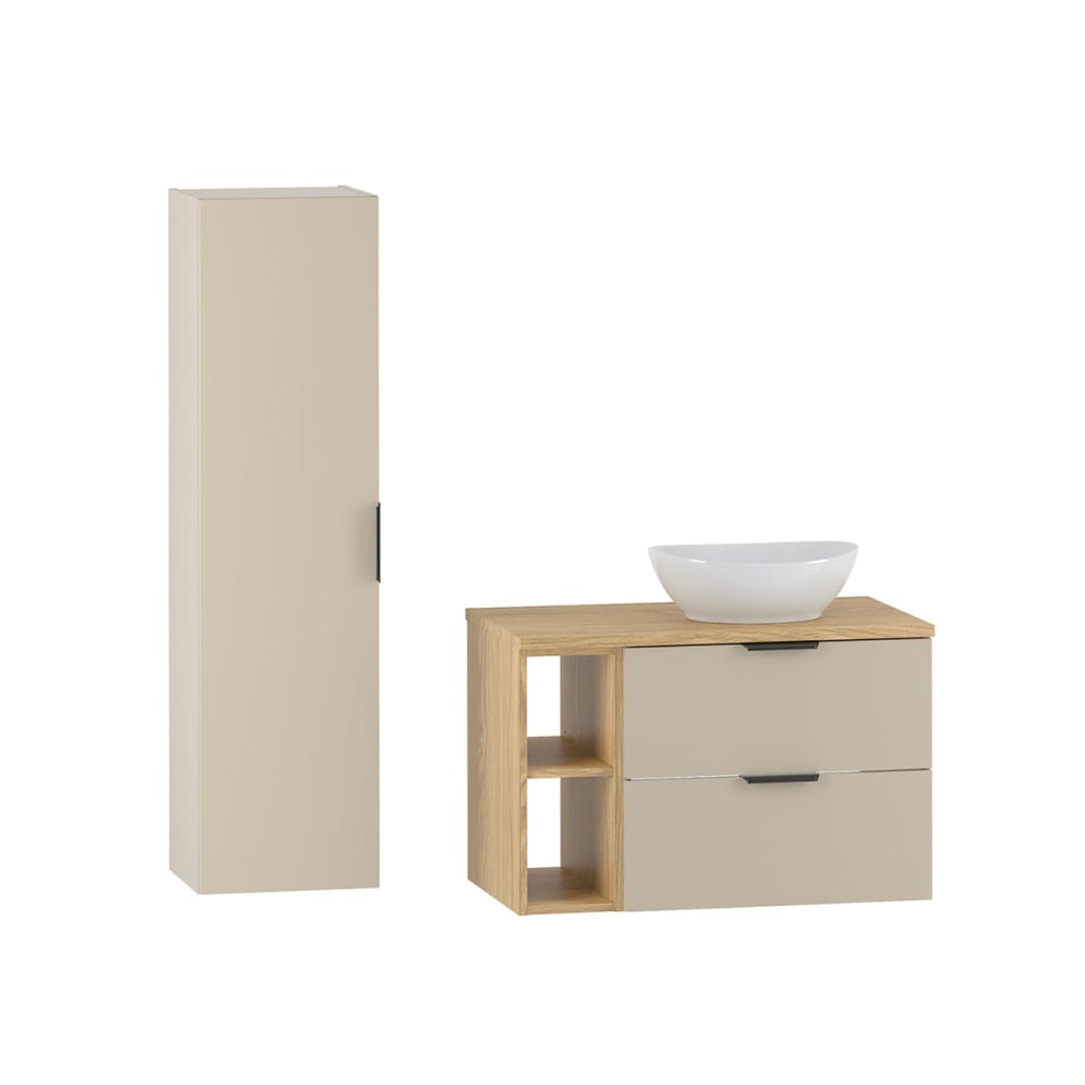 Ensemble meuble simple vasque 80cm panneaux mélaminé et mdf beige Ensemble meuble simple vasque 80cm panneaux mélaminé et mdf beige