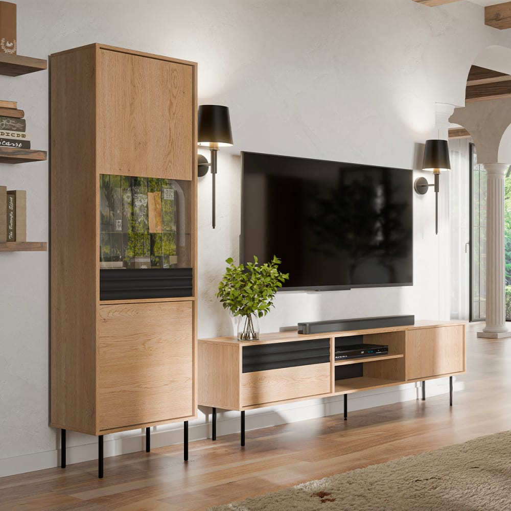 Astra 2-türige Vitrine Laminierte Platten Holz und Schwarz -