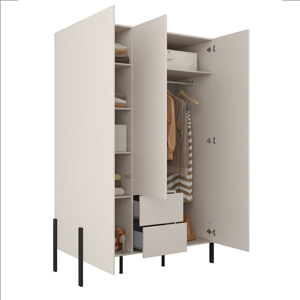 Schrank 3 Türen 2 Schubladen Melaminbeschichtete Platten Kaschmir