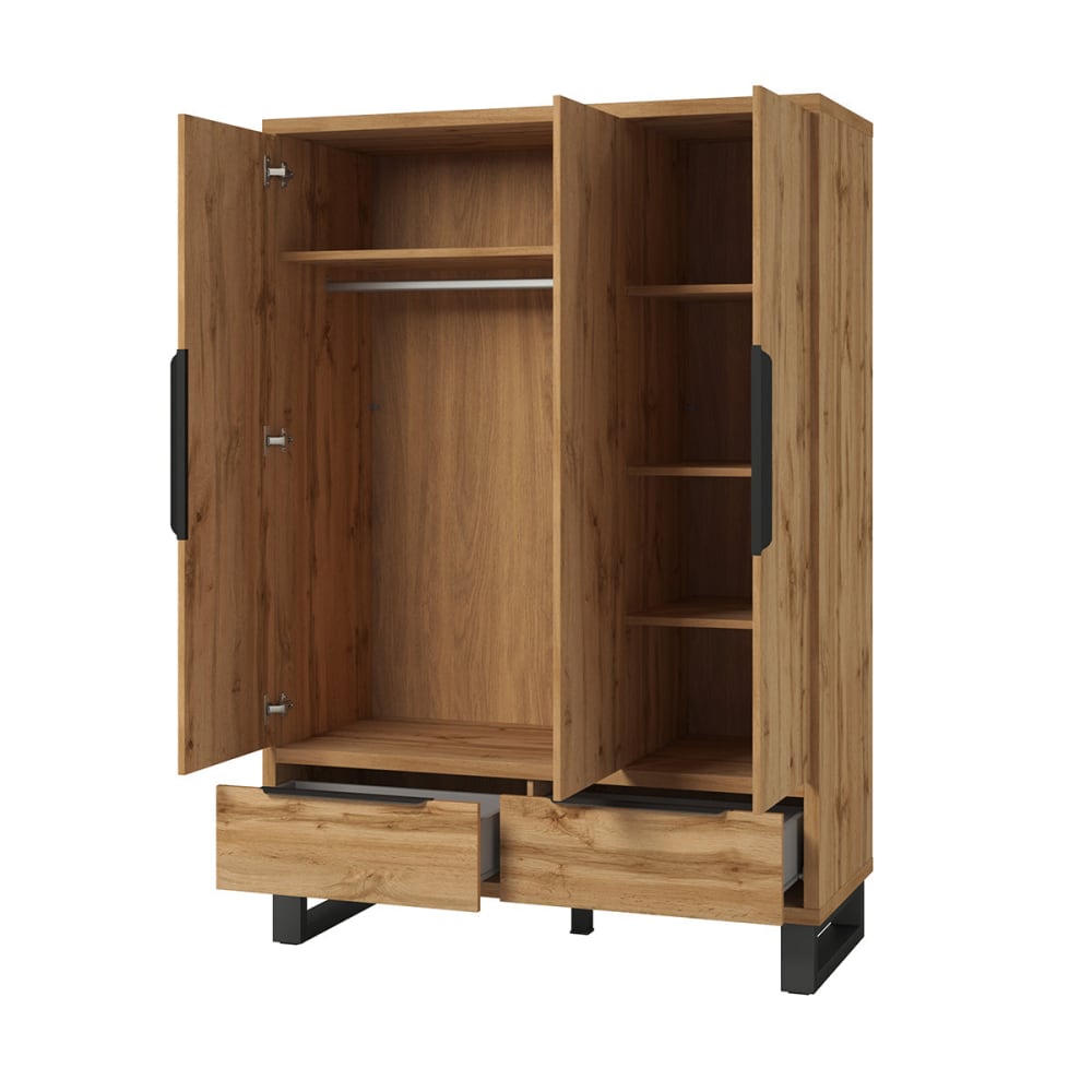 Schrank 3 Türen 2 Schubladen Laminierte Spanplatten Holz -