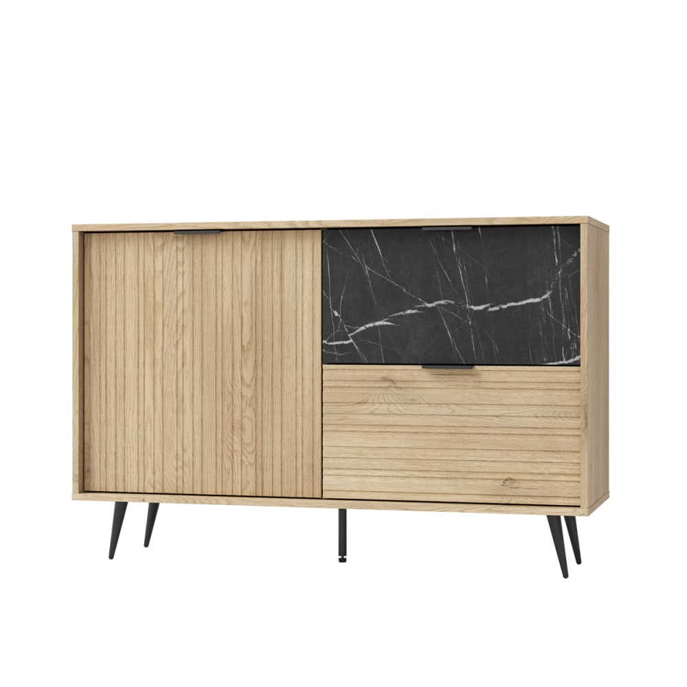 Buffet 1 porte 2 tiroirs stratifiés beige et noir