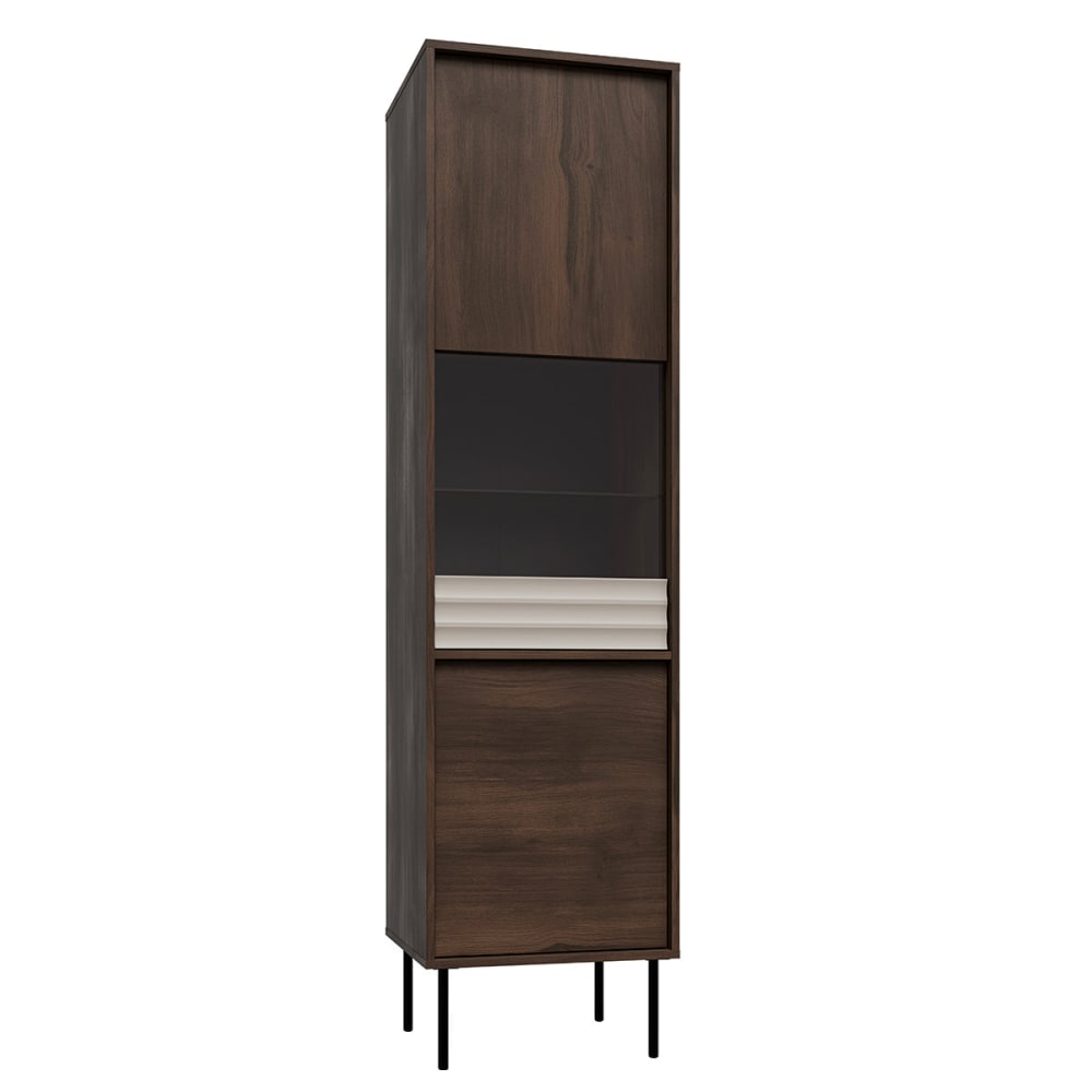 Petits meubles Astra 2-türige Vitrine Laminierte Platten Dunkles Holz und Kaschmir Braun Spanplatte