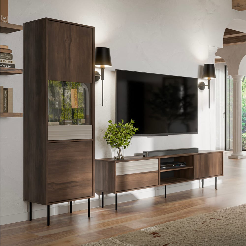 Astra 2-türige Vitrine Laminierte Platten Dunkles Holz und