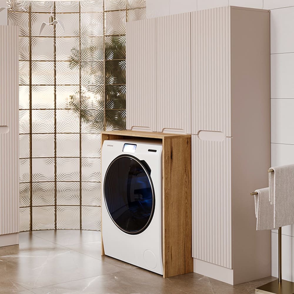 Meuble pour machine à laver stratifiés beige