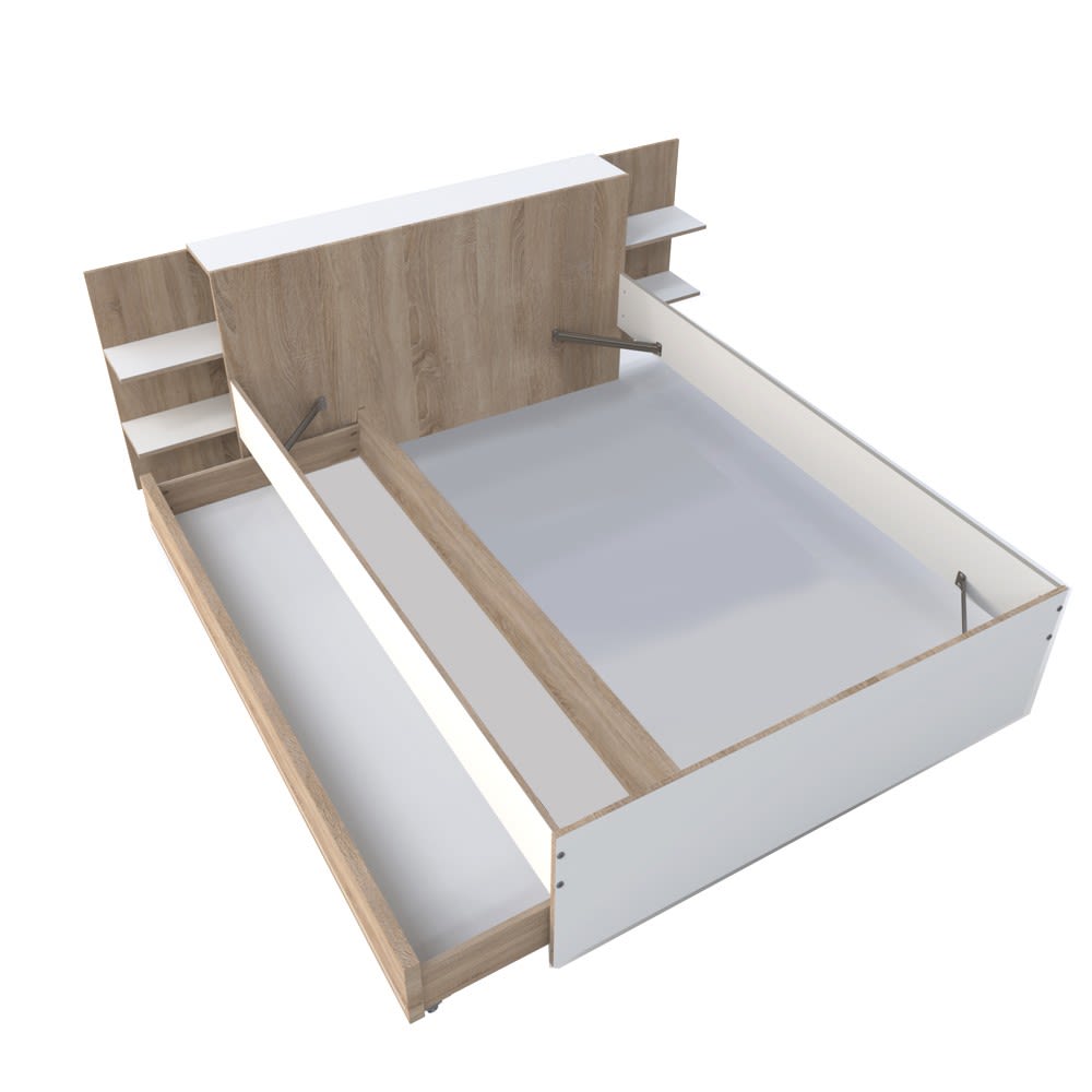 Lit city + tete de lit chevet + 1 tiroir blanc & chêne blanchi 140x190