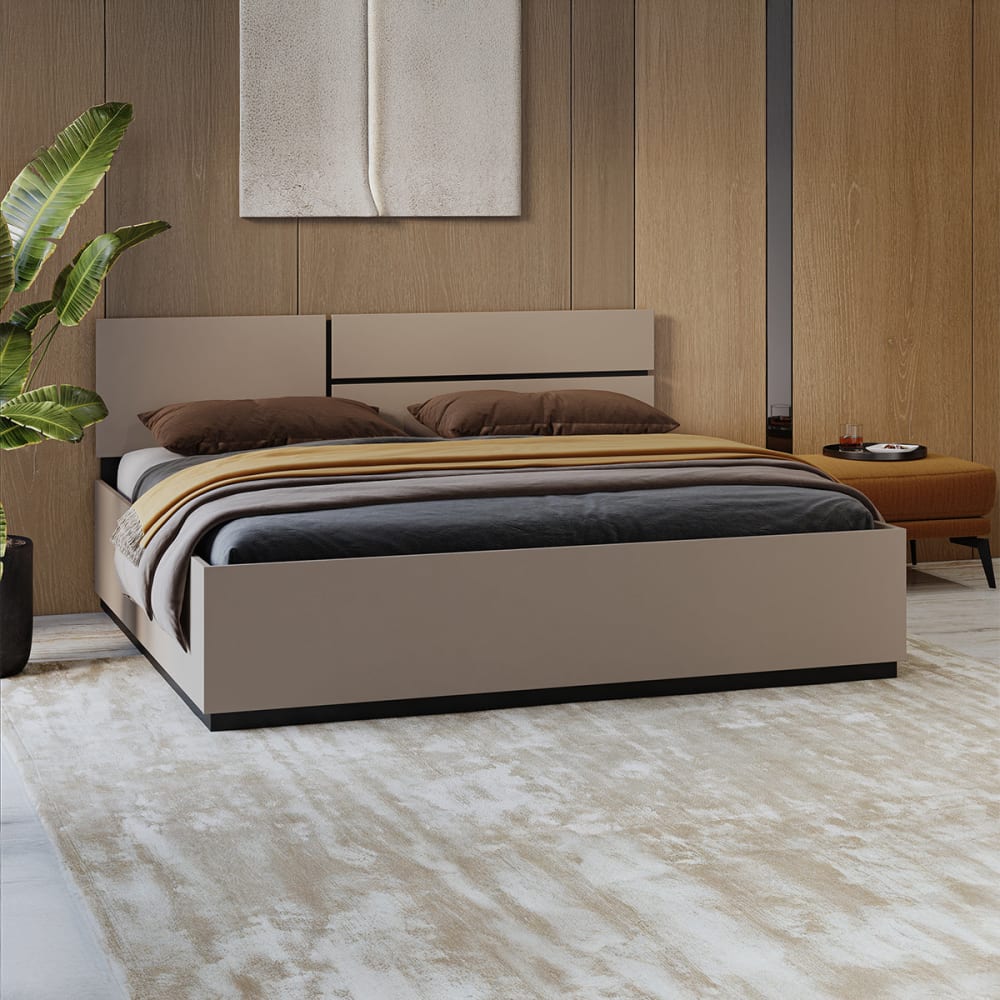 Lit 180x200 sommier inclus panneaux stratifiés taupe