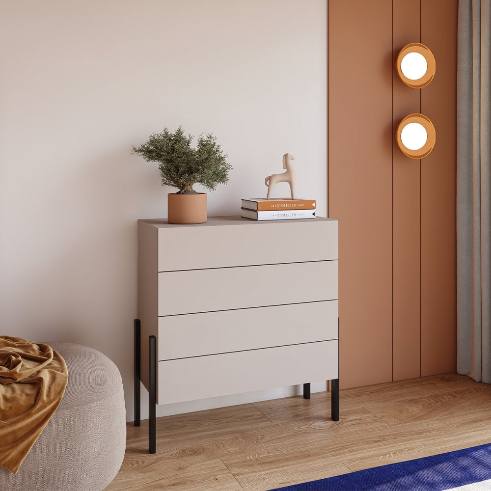 Kommode mit 4 Schubladen Melaminbeschichtete Platten Kaschmir -